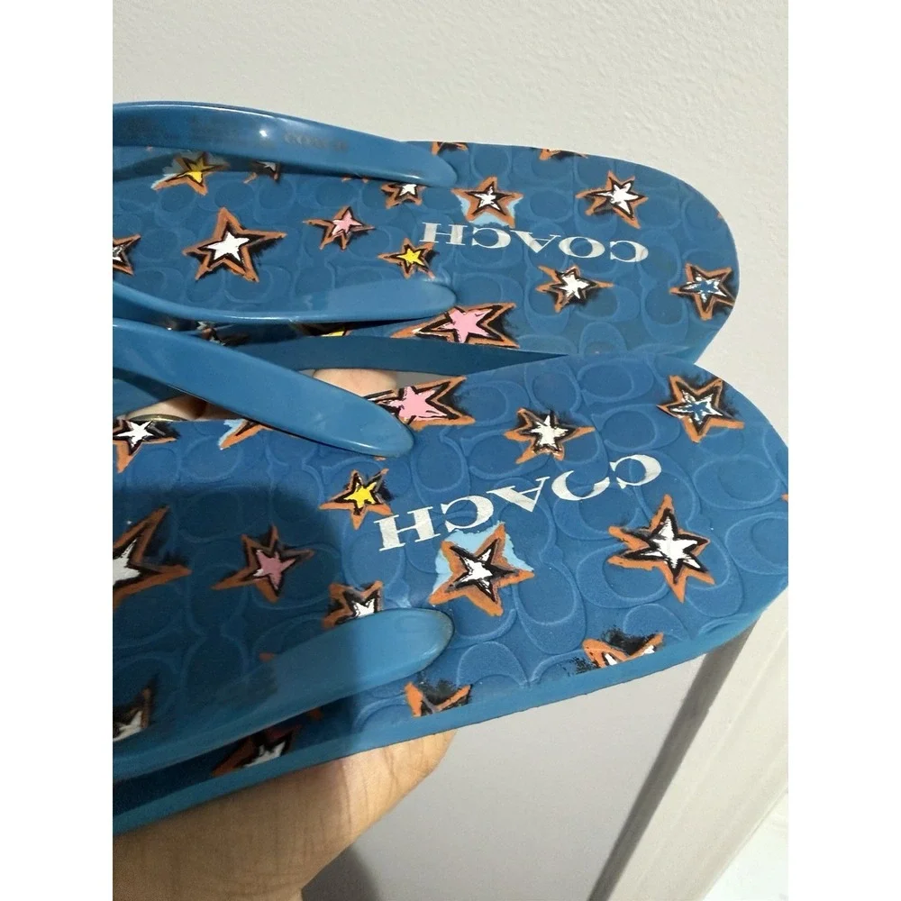 Coach Abbigail Sandals Flip Flops Star Denim Womens Size 8  Blue‎ Z